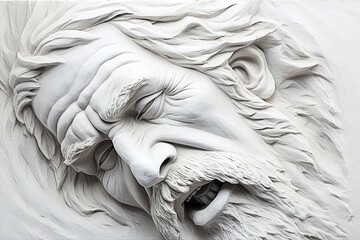 Poster - stone bas-relief with male face isolated on white background.