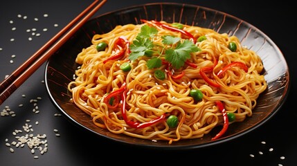 Wall Mural - noodle with dark background view on top