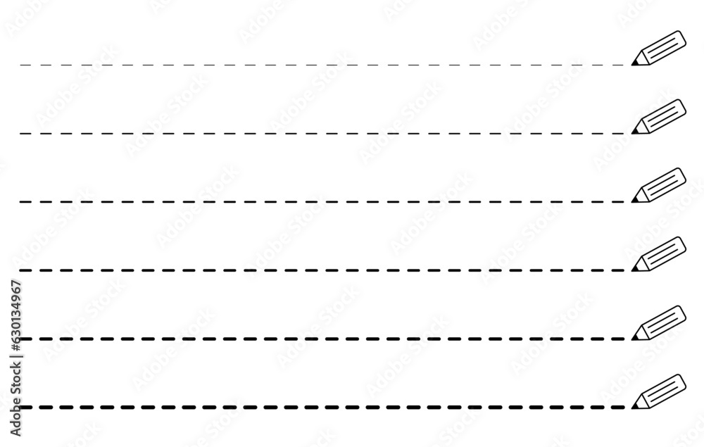 Dashed line from thin to thick with pencil. Perfect for school