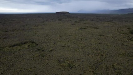 Wall Mural - DRONE AERIAL FOOTAGE: Budahraun, a lava field near Budir that came from the volcanic crater Budaklettur, Snæfellsnes peninsula in Iceland.