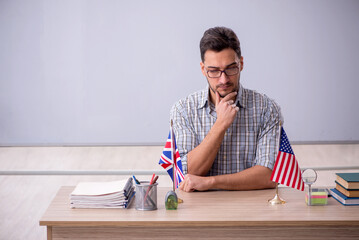 Wall Mural - Young male English language teacher in the classroom