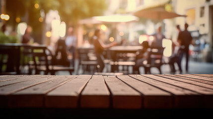 Wall Mural - An outdoor table where people are watching some people blur background