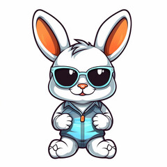 Sticker - rabbit cartoon with bag and cooler