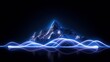 abstract blue desktop wallpaper background with snow mountains and neon light line waves. dark black blue theme. 16:9 aspect ratio. Generative AI