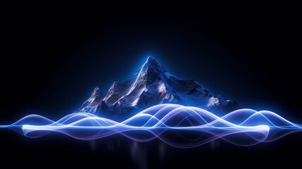 Wall Mural - abstract blue desktop wallpaper background with snow mountains and neon light line waves. dark black