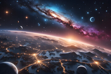 waterfall, sea, summer, vacation, drink, family, universe, star, milky way, night sky,generative ai