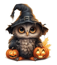 Halloween Cute Owl Isolated On Transparent Background. Generative AI
