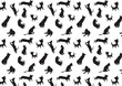 © watcharavee - Black cat silhouette pattern on white background.