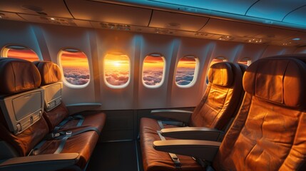 Fototapete - beautiful sunset sky above the Plane flying view from inside the plane of the journey.