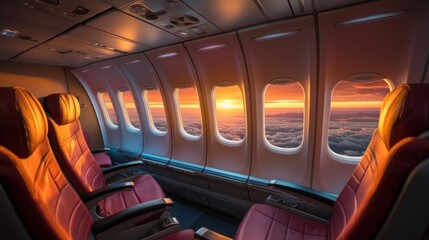 Fototapete - beautiful sunset sky above the Plane flying view from inside the plane of the journey.