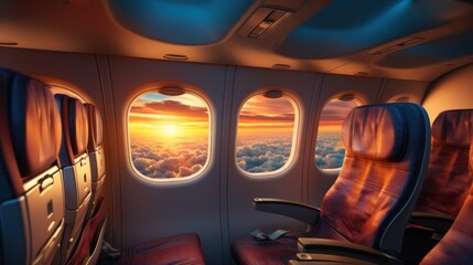 Fototapete - beautiful sunset sky above the Plane flying view from inside the plane of the journey.
