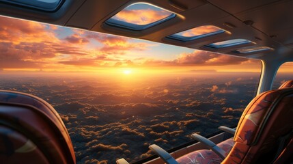 Fototapete - beautiful sunset sky above the Plane flying view from inside the plane of the journey.