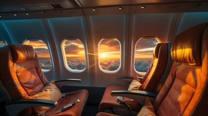 Fototapete - beautiful sunset sky above the Plane flying view from inside the plane of the journey.