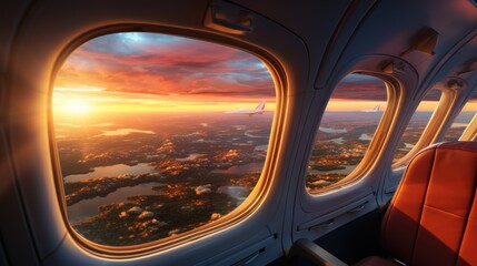 Fototapete - beautiful sunset sky above the Plane flying view from inside the plane of the journey.
