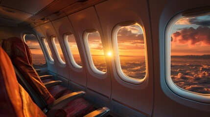 Fototapete - beautiful sunset sky above the Plane flying view from inside the plane of the journey.