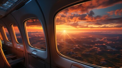 Fototapete - beautiful sunset sky above the Plane flying view from inside the plane of the journey.