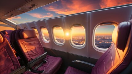Fototapete - beautiful sunset sky above the Plane flying view from inside the plane of the journey.