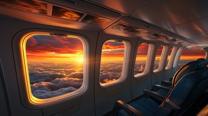 Fototapete - beautiful sunset sky above the Plane flying view from inside the plane of the journey.
