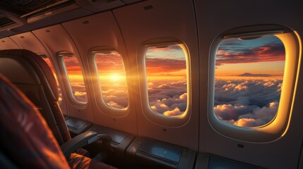 Fototapete - beautiful sunset sky above the Plane flying view from inside the plane of the journey.