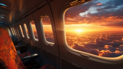 Fototapete - beautiful sunset sky above the Plane flying view from inside the plane of the journey.