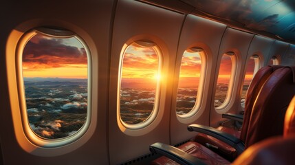 Fototapete - beautiful sunset sky above the Plane flying view from inside the plane of the journey.