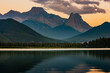 Calm Gap Lake at sunset in Alberta, Canada.