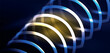 © antishock - Neon laser lines, circles waves abstract background. Neon light or laser show, electric impulse, power lines, techno quantum energy impulse, magic glowing dynamic lines