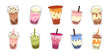 © Lilly - Bubble tea drink illustration collection. Pearl milk tea, boba yummy and soft drinks with doodle style.