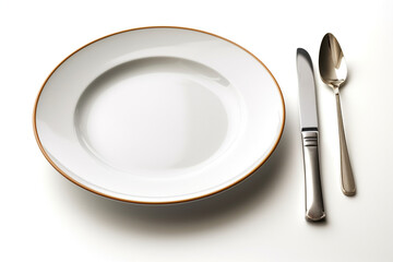 plate with fork and knife on white background