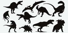 Discover The Mesozoic World, Captivating Silhouettes Of Dinosaurs In High-Quality Vector Art