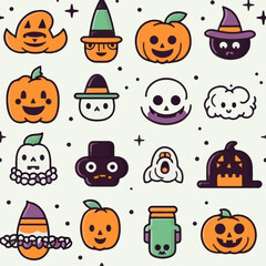 Halloween hand drawn seamless pattern