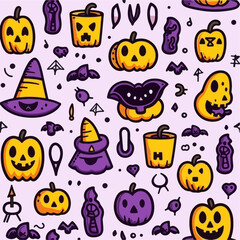 Halloween hand drawn seamless pattern