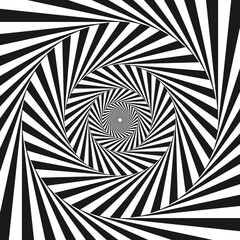 Aufkleber - Radial optical illusion background. Black and white abstract lines surface in circles. Poster, banner, template design. Spinning and rotating spiral or vortex illusion wallpaper. Vector opt art 