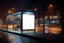 Bus Stop With A Blank Signage Posters, Illustrative Graphic Resource, Night Time