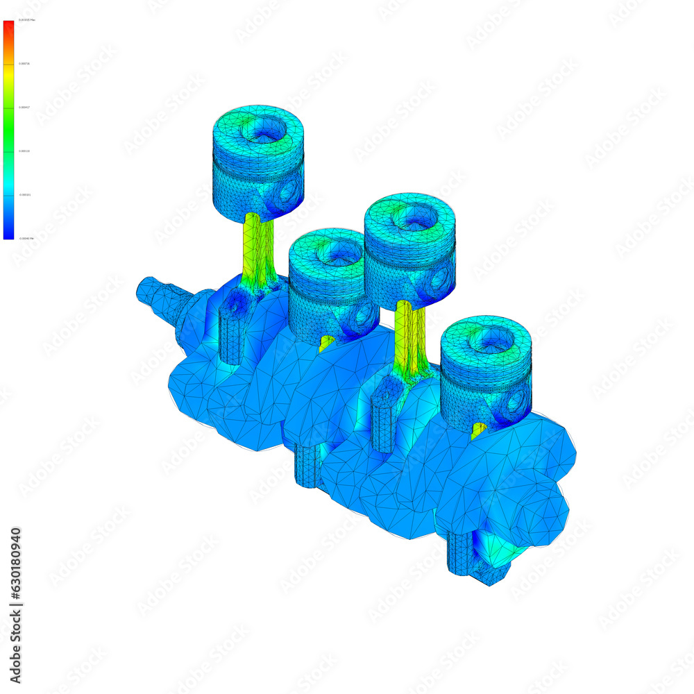 Finite Element Analysis of Crankshaft FEM, and pistons color map Stock ...