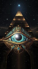 Wall Mural - A animated Sci-Fi Egyptian style space eye floating in space. Created using some elements made with generative AI.