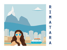 Square Flat Design Tourism Poster With A Cityscape Illustration Of Rimatara (French Polynesia)