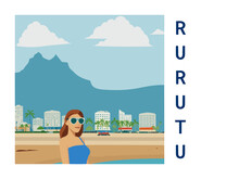 Square Flat Design Tourism Poster With A Cityscape Illustration Of Rurutu (French Polynesia)