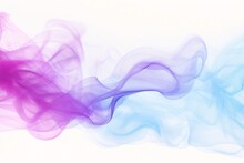 Generative AI : Translucent Pastel Purple And Light Turquoise Smoke Whiffs And Swirls Of Aromatic Colorful Incense Against White Background
