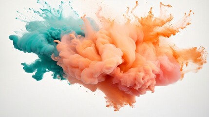 Poster - Generative AI : Freeze motion of colored powder explosions isolated on white background