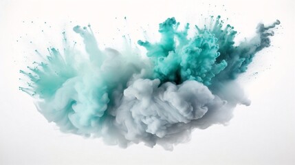 Poster - Generative AI : Pastel Gray and Mint Blue powder explosion isolated on white background