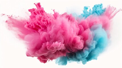 Poster - Generative AI : Freeze motion of Pale Turquoise and Soft Pink color powder exploding on white background.