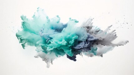 Poster - Generative AI : Pastel Gray and Mint Blue powder explosion isolated on white background