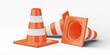 3D Traffic construction cone isolated on transparent background, png file.