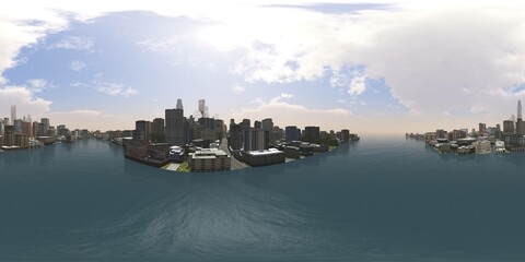 Wall Mural - Panorama of the city. Environment map. HDRI map. equidistant projection. Spherical panorama.
3D rendering
