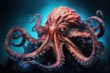 Monster octopuse swim in the sea 