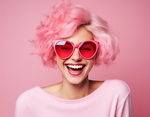 Blondie girl in pink glasses