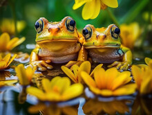 Frog In Its Natural Habitat, Wildlife Photography, Generative AI