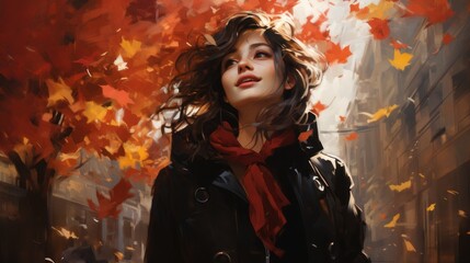 Wall Mural - golden autumn woman in the city
