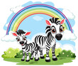 Zebra Family Cartoon Standing Outdoors